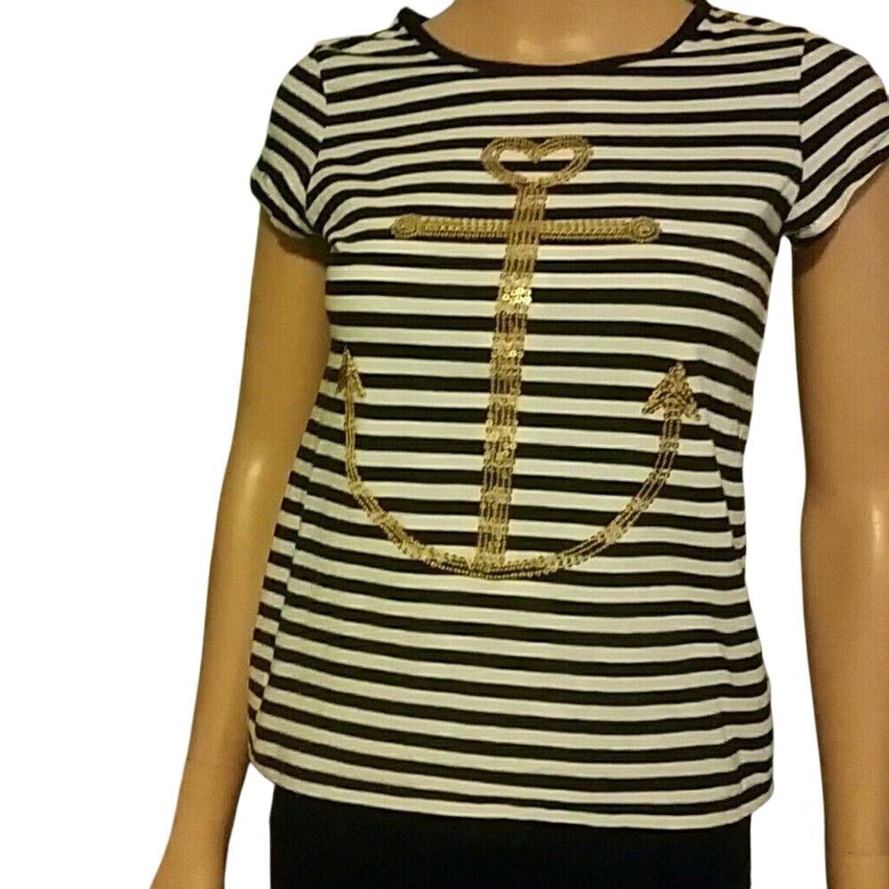 Forever 21 Navy & white stripped anchor top